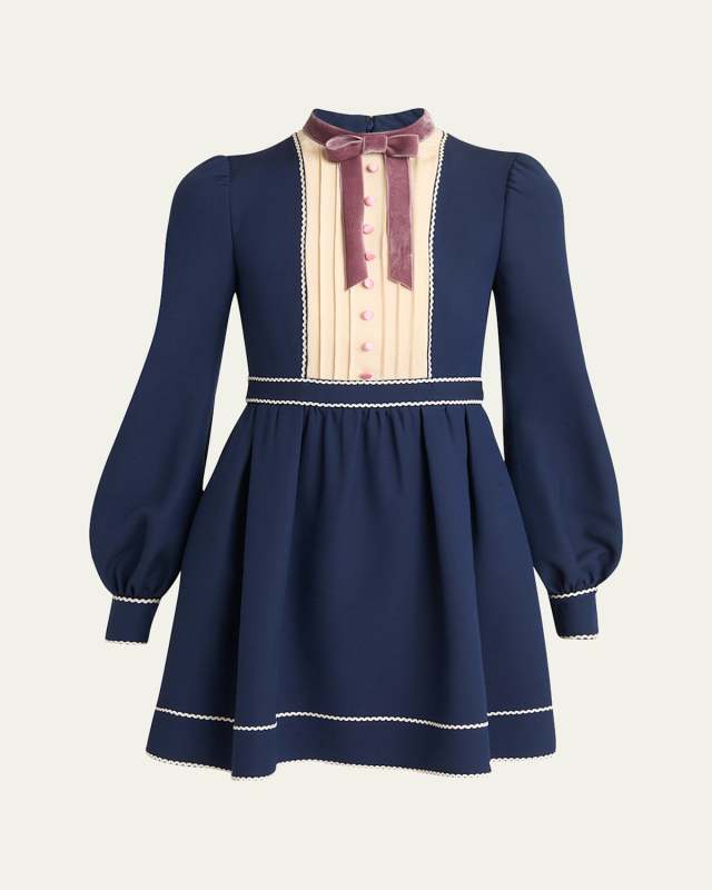 Pleated Pintuck Bow-Front Mini Dress